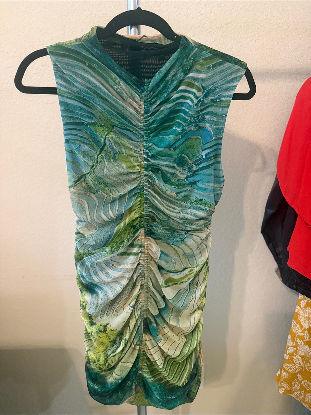 Zara Green & Teal Ruched Mini Dress
